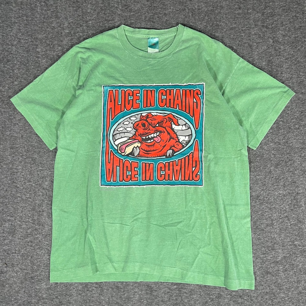 Vintage 1996 Alice In Chains Eat Like A Pig Tour Shirt Green XL 90s Grunge